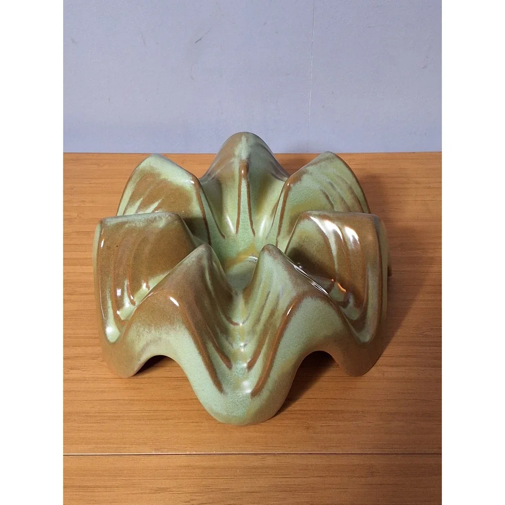 Frankoma Pottery Prairie Green Wavy Star Bowl Planter WA1 Mid Century Modern 8in